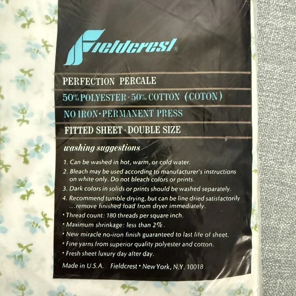 Fieldcrest Vintage Double Fitted‎ Sheet Polycotton Floral No Iron Sealed New USA